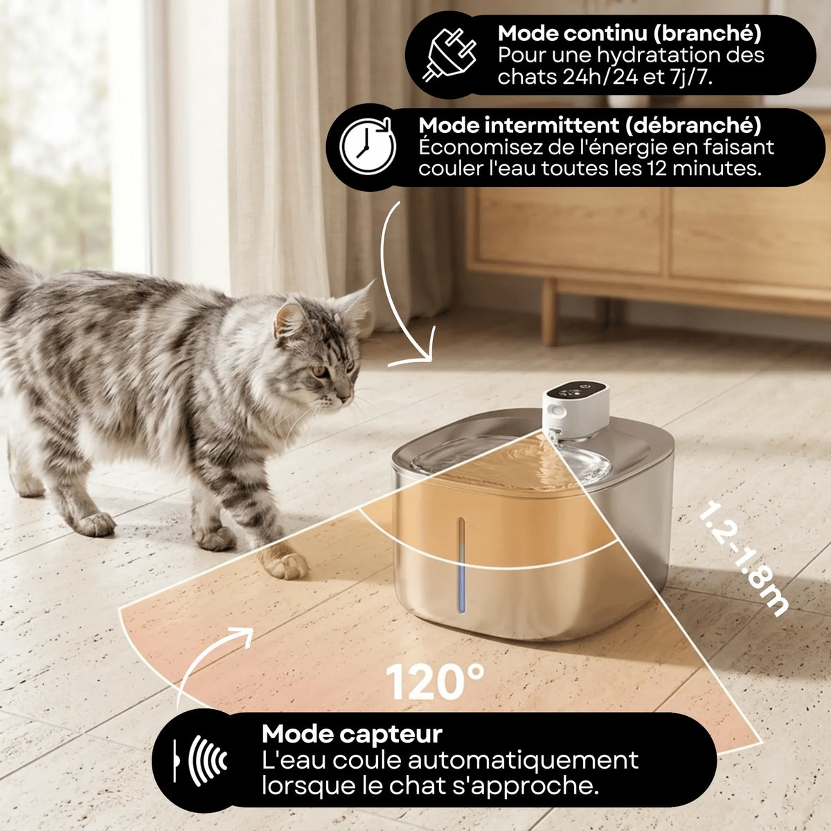 Fontaine à Eau Sans Fil en Inox